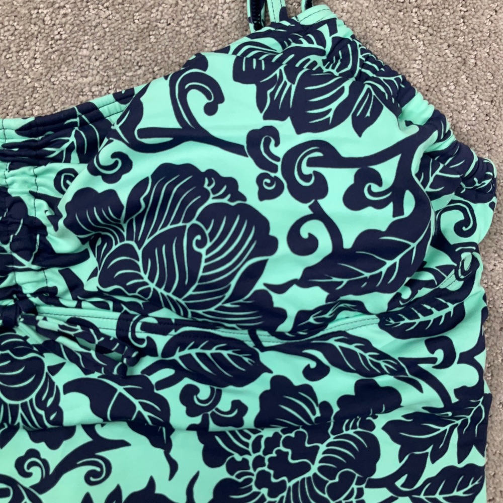 Lands' End Tankini Top Women 16 Mint Green Floral Underwire Ruched - Picture 2 of 10